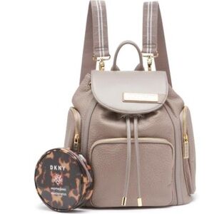 DKNY Beige Backpack with Leopard Coin Pouch